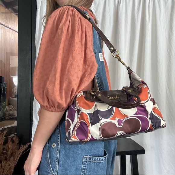 COACH ✨💜🧡 retro designer Ashley Scarf  print, medium size satchel purse - Picture 15 of 16
